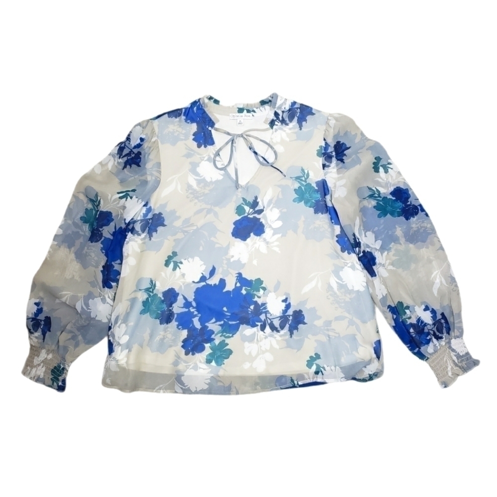 OPHELIA ROE Floral Tie Neck Blouse Size M